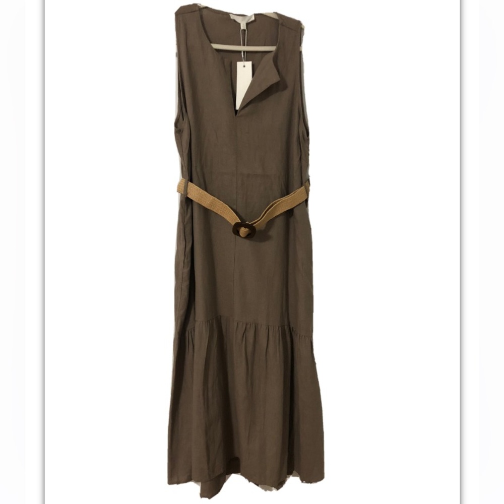 Adyson Parker Brown Belted Sleeveless Dress with Ruffle Detail Skirt, Size XL